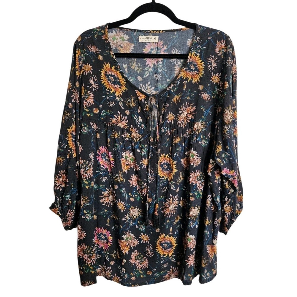 Natural Life Maribel Peasant Blouse XL Floral Print Relaxed Fit